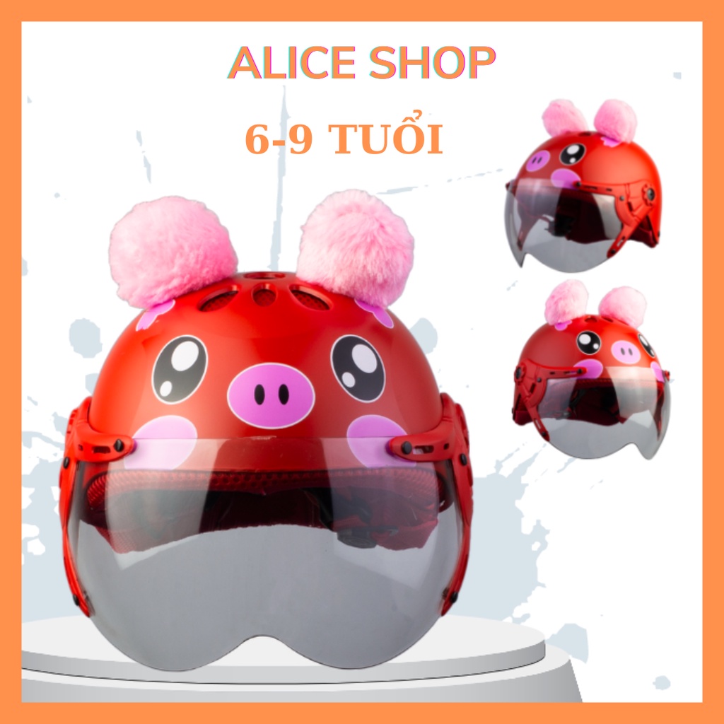 Nón bảo hiểm trẻ em có kính siêu đáng yêu AT Helmet cho bé có size 3-10tuổi, mũ bảo hiểm pikachu cho bé trai bé gái