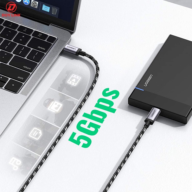 Cáp sạc nhanh bọc nylon USB-C 3.1 UGREEN US161 | PD 60W/3A | Truyền dữ liệu, âm thanh, video 5Gbps | Bảo hành 18 tháng