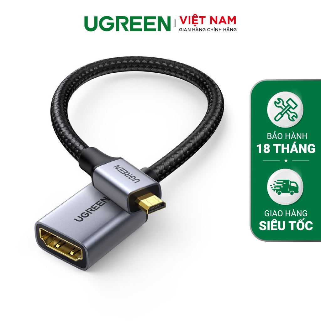 Bộ chuyển đổi Micro HDMI sang HDMI Ugreen HD149 Cho GoPro Hero 7 Raspberry Pi 4 Sony Nikon | Độ phân giải 4K/60Hz 3D | d