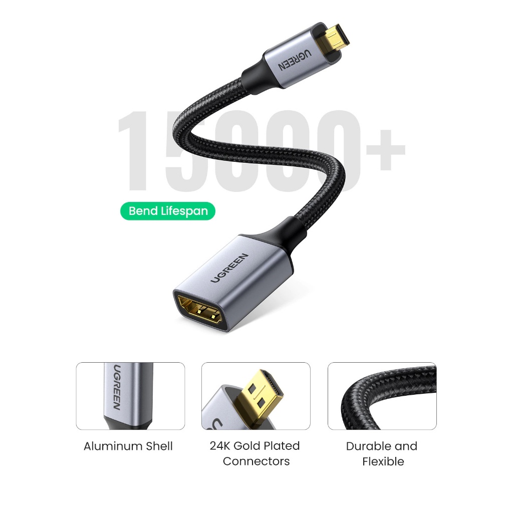 Bộ chuyển đổi Micro HDMI sang HDMI Ugreen HD149 Cho GoPro Hero 7 Raspberry Pi 4 Sony Nikon | Độ phân giải 4K/60Hz 3D | d