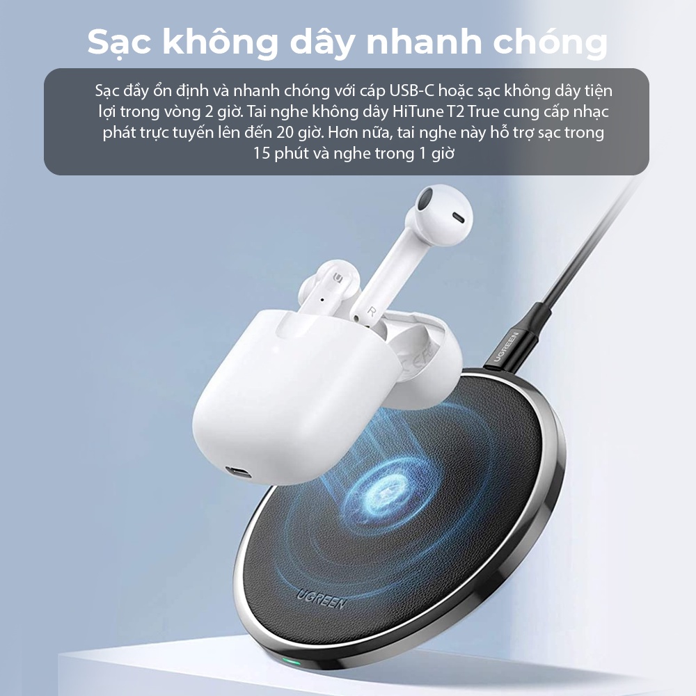 Tai nghe Bluetooth 5.0 TWS UGREEN WS105 Âm thanh Hifi True Wireless 20h Playtime | Sạc không dây Qi BH 18 Tháng 1 đổi 1