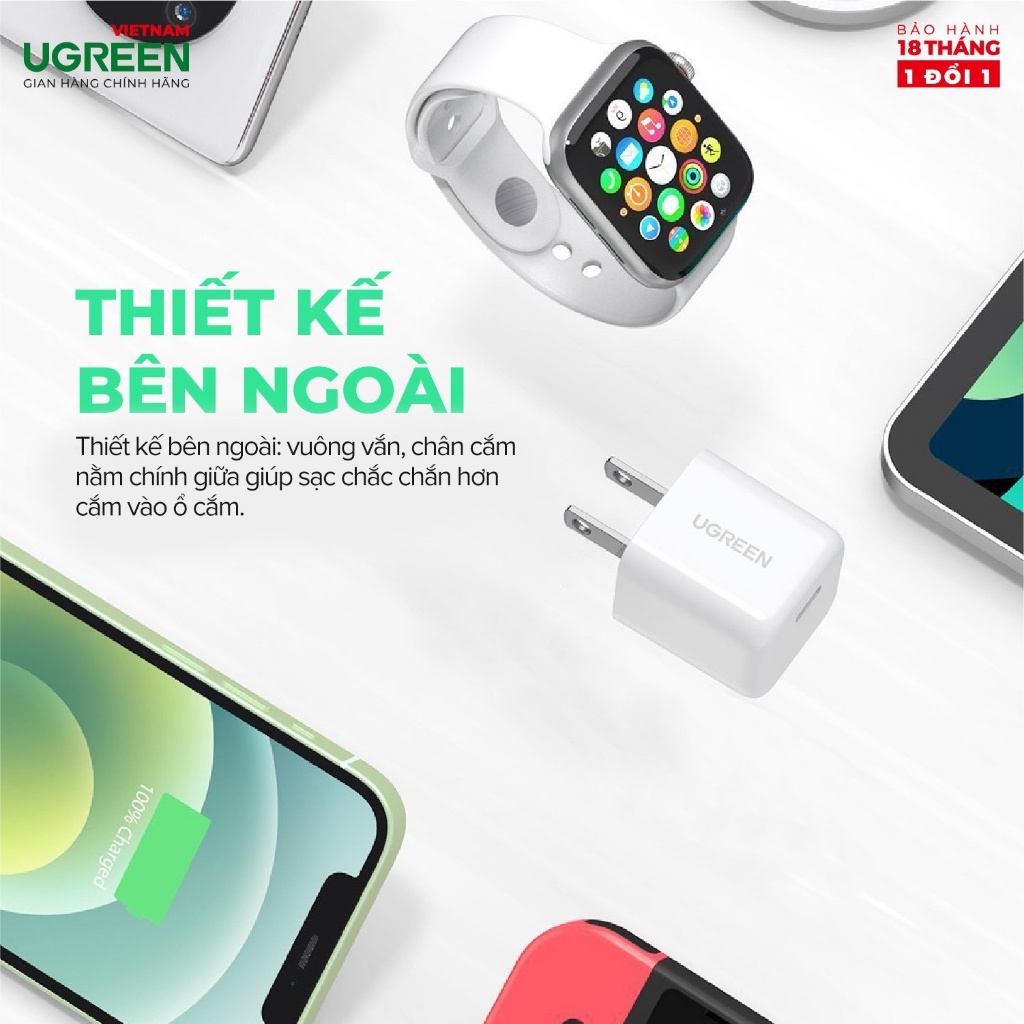 Củ sạc nhanh mini UGREEN 20W CD249 Cổng USB Type-C| Chân cắm US gập gọn| Bảo hành 18 tháng 1 đổi 1 70572 30313 80947