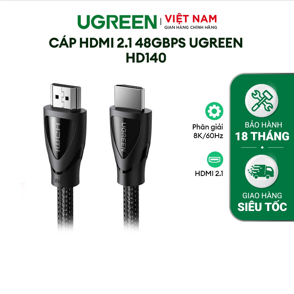 Cáp HDMI 2.1 48Gbps Ugreen HD140 Hỗ trợ phân giải 8K/60Hz | Sử dụng cho Xiaomi TV Box PS5 HUB USB | Truyền tải tín hiệu