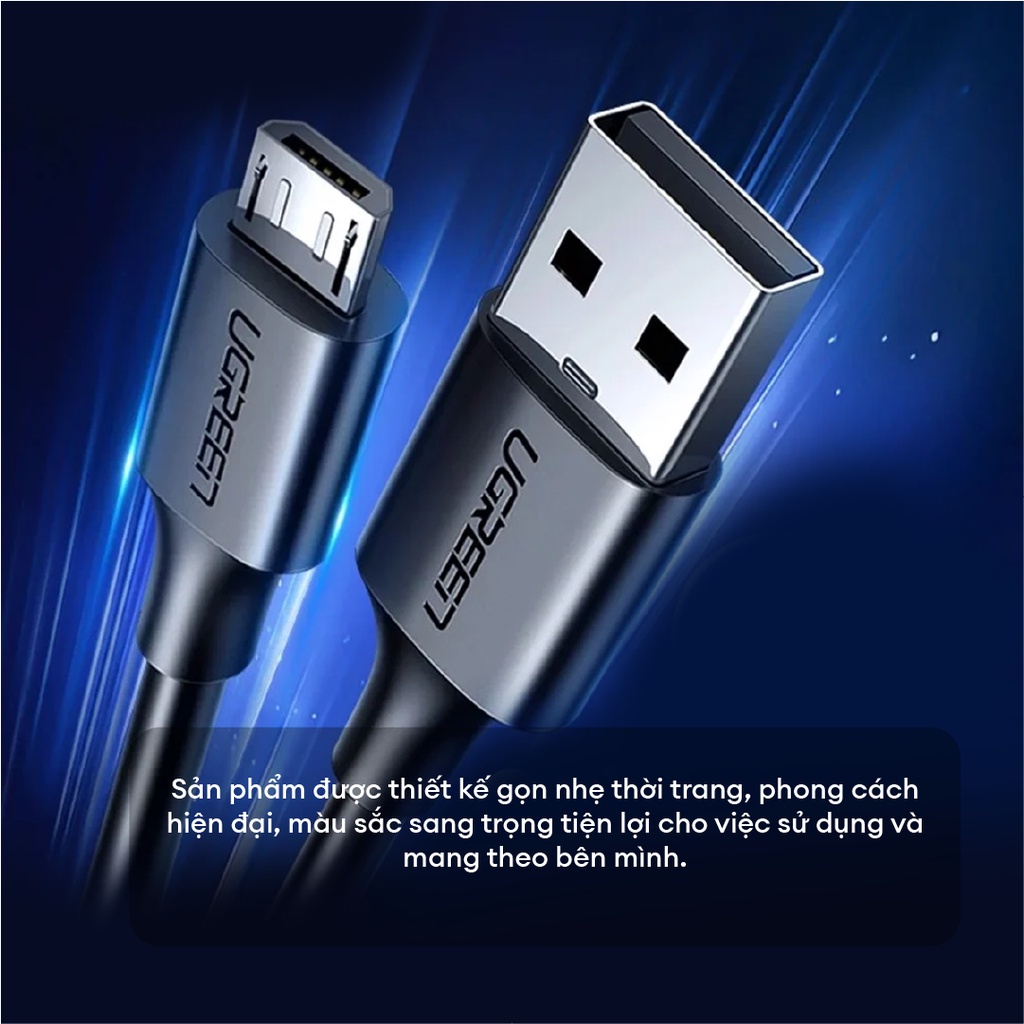 Cáp sạc USB 2.0 A sang Micro Ugreen US289 | Sạc nhanh | Tốc độ truyền 480Mbps | Bảo Hành 1 đổi 1 18 Tháng | 60134 60135