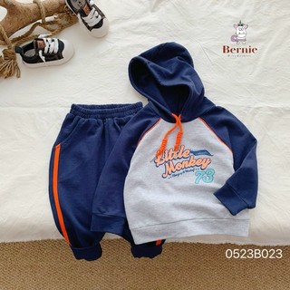 Bộ nỉ da cá Little Monkey Bernie FASHION cho bé, Chất cotton nỉ da cá mềm mịn