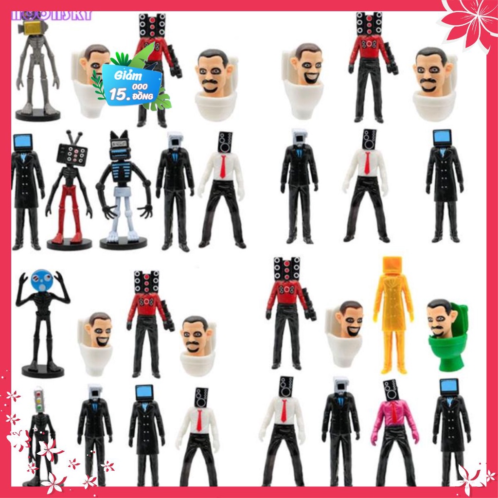 Xả kho Set 9 Mô Hình Toilet Skibidi Trang Trí Nội Thất tặng kèm xe