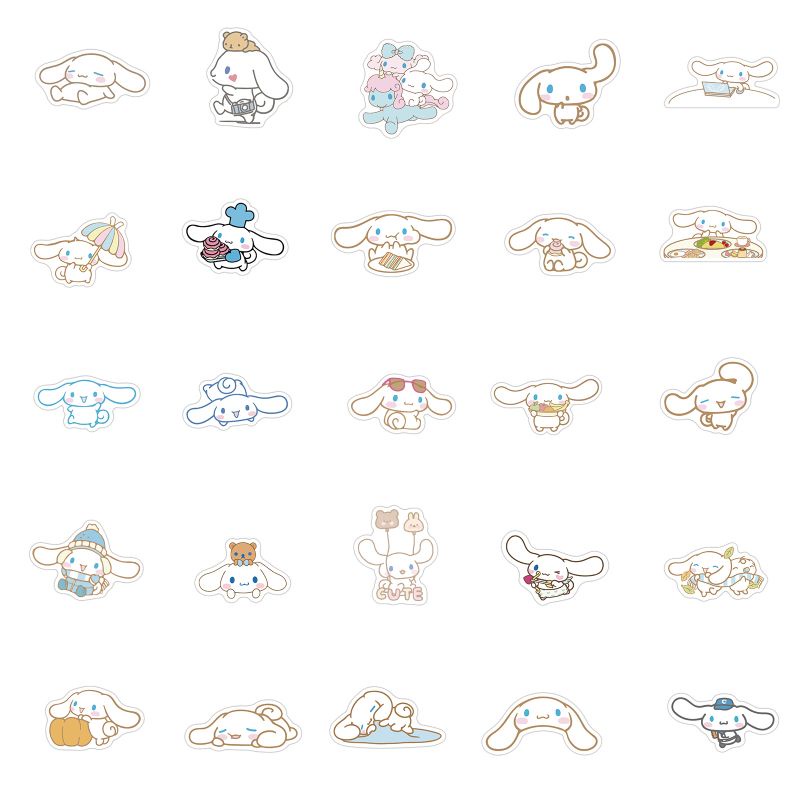 Bộ 50 hình dán sticker cinnamoroll tai dài cute cho bé dán điện thoại, mũ bảo hiểm, laptop chất liệu decal Vinyl cao cấp