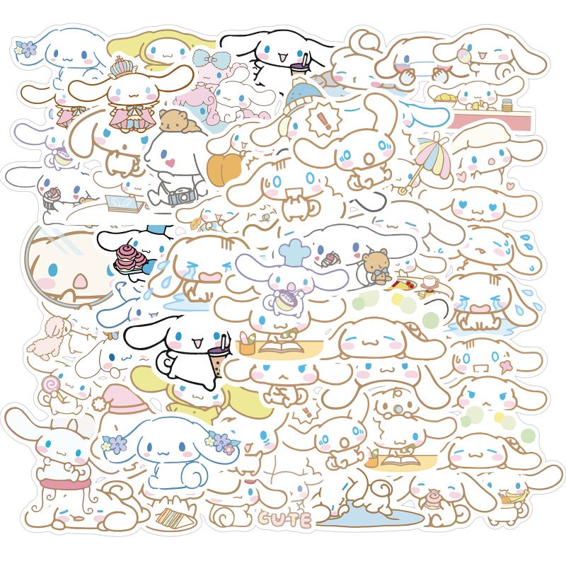 Bộ 50 hình dán sticker cinnamoroll tai dài cute cho bé dán điện thoại, mũ bảo hiểm, laptop chất liệu decal Vinyl cao cấp