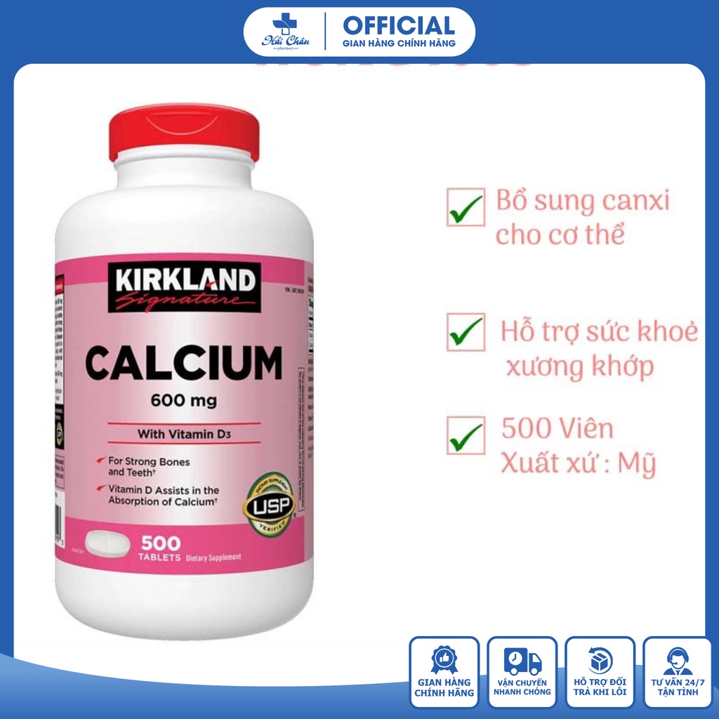 Viên Uống Calcium 600mg + D3 Của Kirkland Cung Cấp Vitamin, Khoáng Chất Tốt Cho Cơ Thể ( Hộp 500 viên )