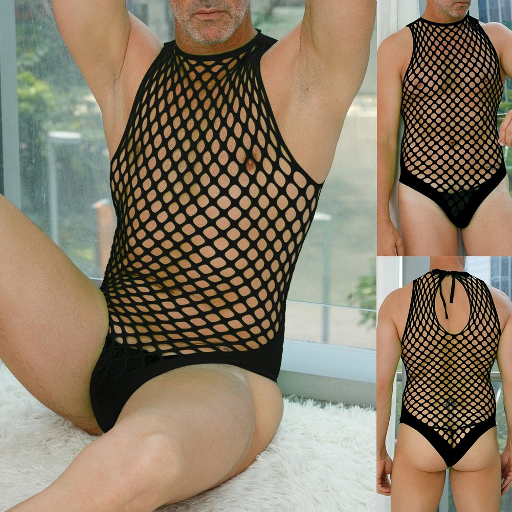 Bodysuit nam lưới bodysuit romper đồ ngủ sexy vớ không tay
