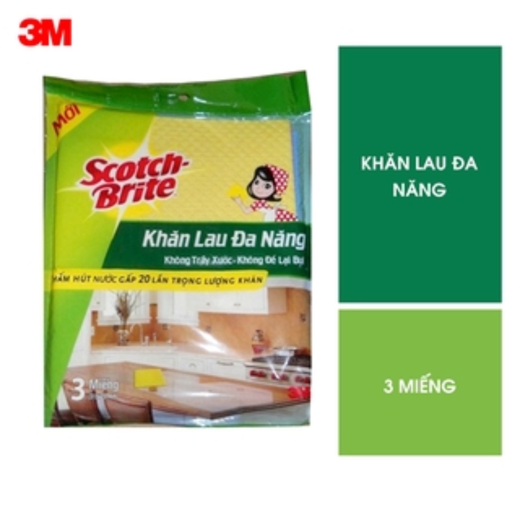Combo 6 Khăn lau đa năng Scotch Brite 3M 32x26cm không gây trầy xước, thấm hút nước gấp 20 lần, độ bền cao