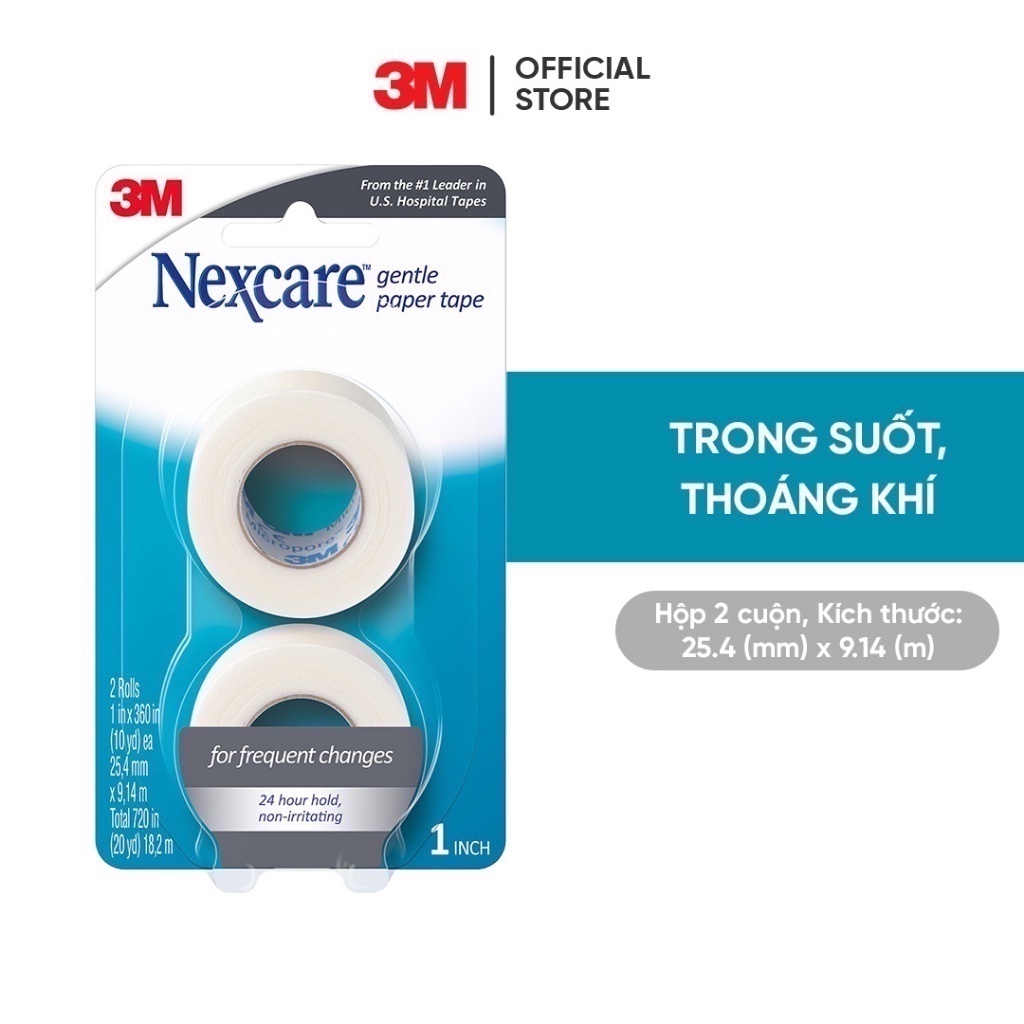 Băng cuộn y tế Nexcare 3M 25.4mm x 9.14m - Vỉ 2 cuộn trong suốt, xé dễ dàng, keo y tế siêu dính, thoáng khí 771-2PK