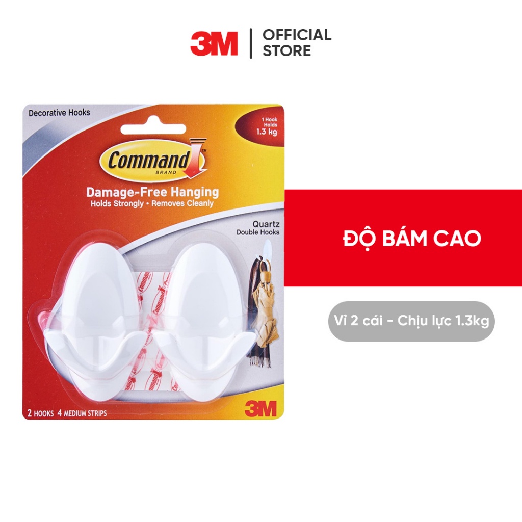 Móc đôi dán tường Command 3M vỉ 2 cái chịu lực 1.3kg -độ bám cao 17087