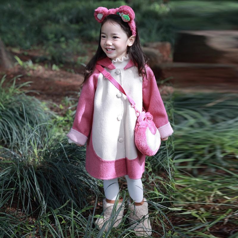 Áo Khoác Len Lông Cừu Ba Lớp Dày Dặn In Hình Gấu Dâu Tây Thời Trang Mùa Đông Hàng Mới 2023 Dành Cho Bé Gái