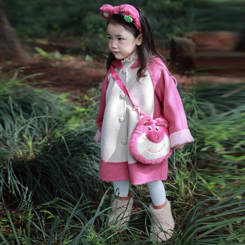 Áo Khoác Len Lông Cừu Ba Lớp Dày Dặn In Hình Gấu Dâu Tây Thời Trang Mùa Đông Hàng Mới 2023 Dành Cho Bé Gái