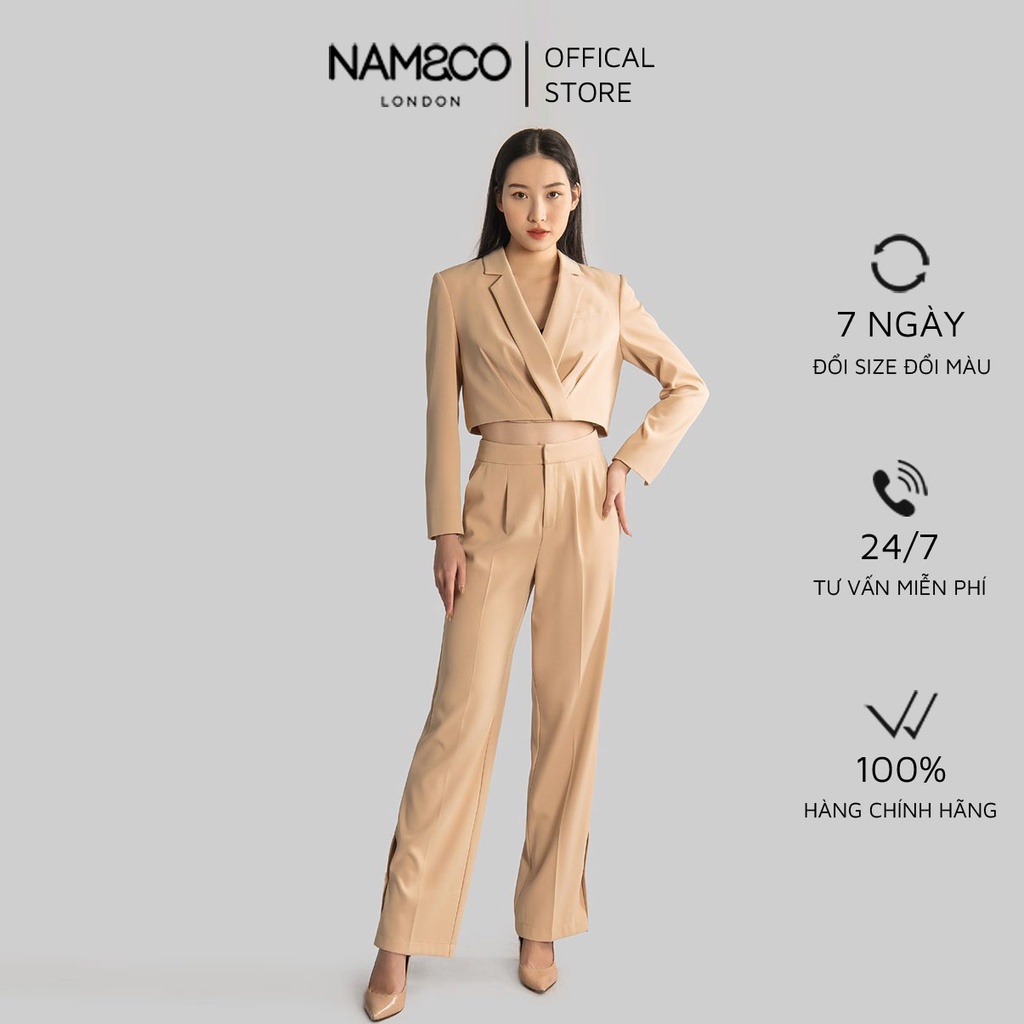 Set áo croptop dài tay quần dài nữ Namandco 2 lớp trẻ trung thanh lịch vải mềm mại, không nhăn NJ0116 NT0127