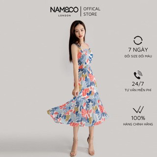Đầm 2 dây dáng xòe nữ Namandco xinh, dài qua gối trẻ trung, nữ tính size S,M,L họa tiết hoa lá VD1101-B