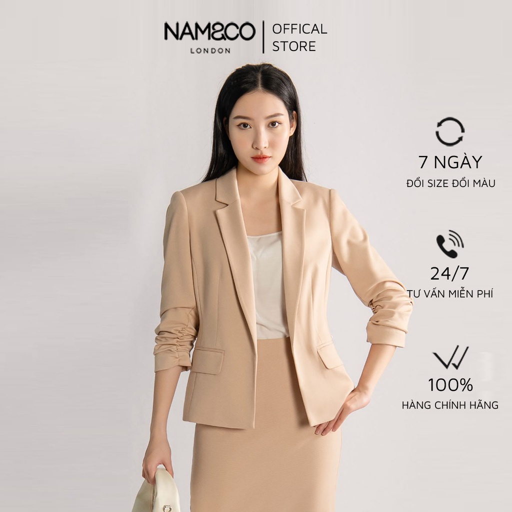Áo khoác blazer tay lỡ bo chun nữ Namandco công sở co giãn không cúc cài thanh lịch S,M,L,XL trắng, xanh, be J8990-A