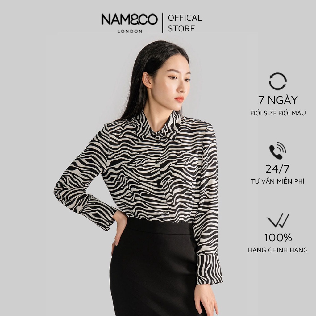 Áo sơ mi dài tay nữ Namandco công sở vải trượt lụa không nhăn mềm mát cao cấp S,M,L,XL đen họa tiết NB0207-B