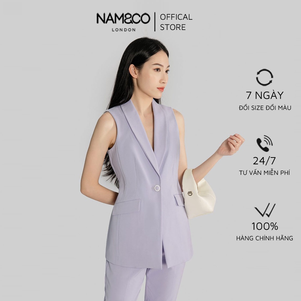 Set đồ áo blazer nữ Namandco sát nách kèm quần ống đứng, đẹp, thanh lịch size S M L XL màu xanh, tím VP2070-1, VJ1351-A