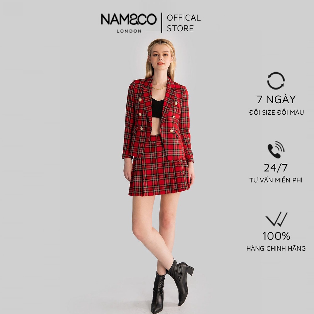 Chân váy xếp ly ngắn nữ Namandco 2 lớp xinh trẻ trung size S M L kẻ đỏ đen nâu NS0102