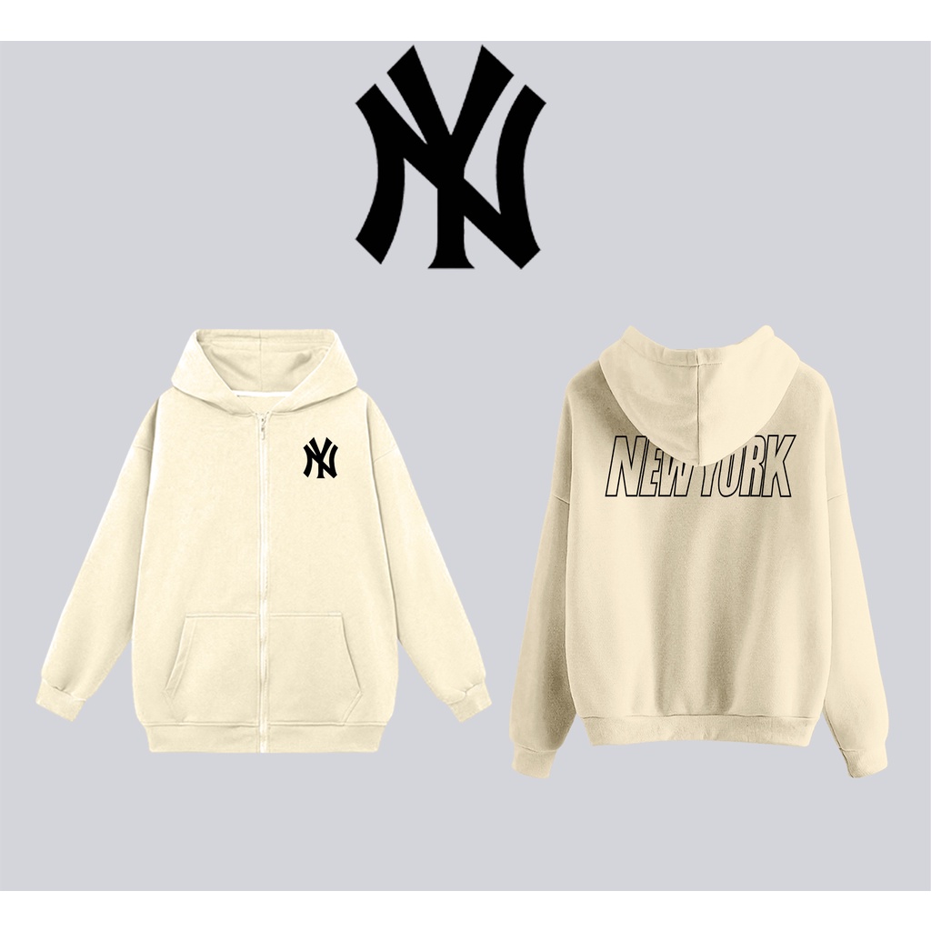Áo khoác hoodie MLB nam nữ mũ 2 lớp nỉ bông cotton dày dặn kéo zip form rộng unisex basic chính hãng