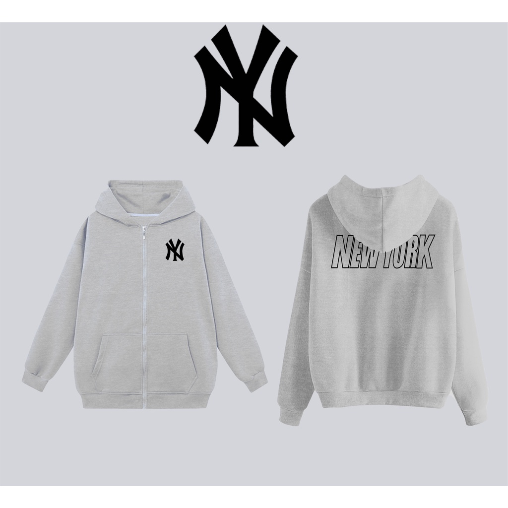 Áo khoác hoodie MLB nam nữ mũ 2 lớp nỉ bông cotton dày dặn kéo zip form rộng unisex basic chính hãng