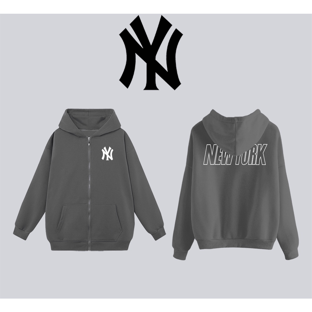 Áo khoác hoodie MLB nam nữ mũ 2 lớp nỉ bông cotton dày dặn kéo zip form rộng unisex basic chính hãng