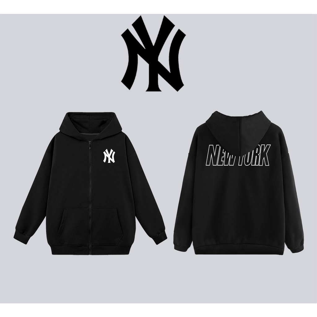 Áo khoác hoodie MLB nam nữ mũ 2 lớp nỉ bông cotton dày dặn kéo zip form rộng unisex basic chính hãng