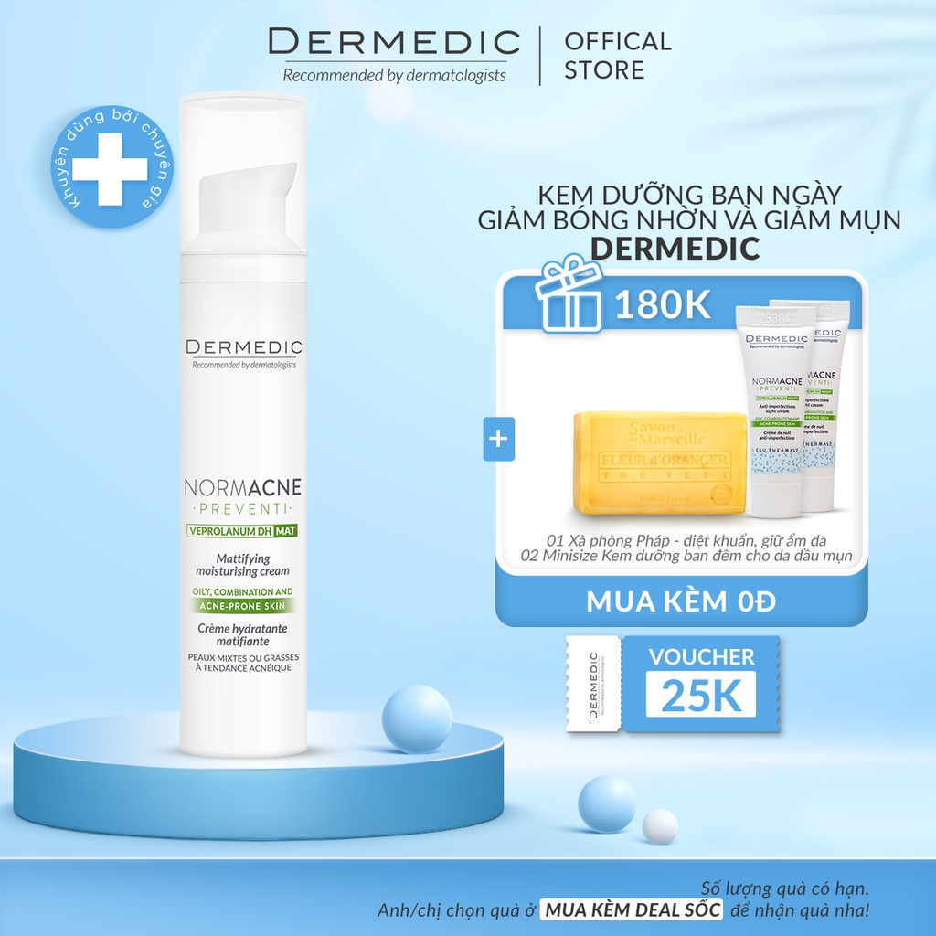 Kem Dưỡng Ẩm Ban Ngày Giảm Dầu Mụn Dermedic Normacne Mattifying Moisturising Cream 40ml