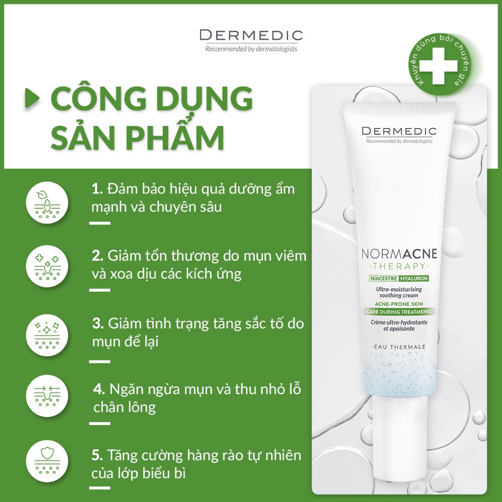 Kem Dưỡng Ẩm Cho Da Dầu Mụn, Da Treatment Dermedic Normacne Ultra Moisturising Soothing Cream 40Ml - Kiềm Dầu, Giảm Mụn