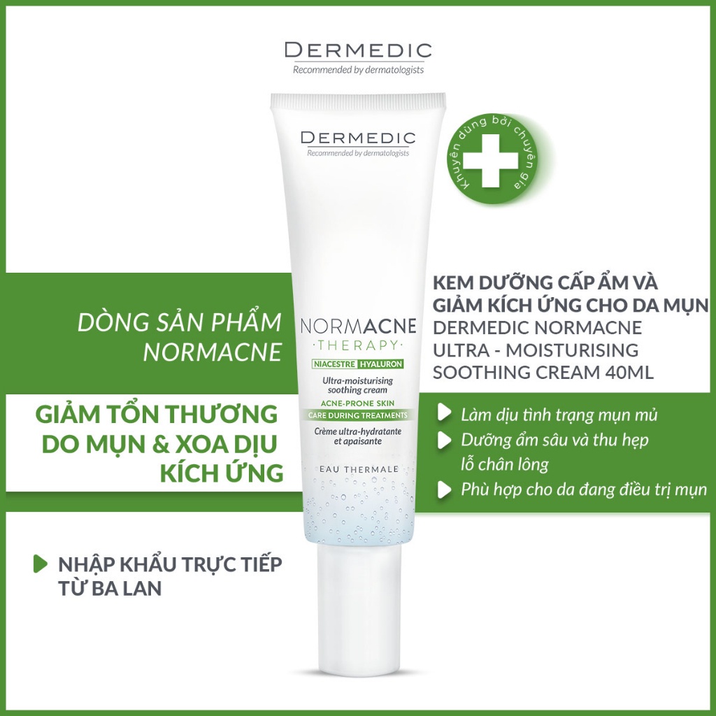 Kem Dưỡng Ẩm Cho Da Dầu Mụn, Da Treatment Dermedic Normacne Ultra Moisturising Soothing Cream 40Ml - Kiềm Dầu, Giảm Mụn