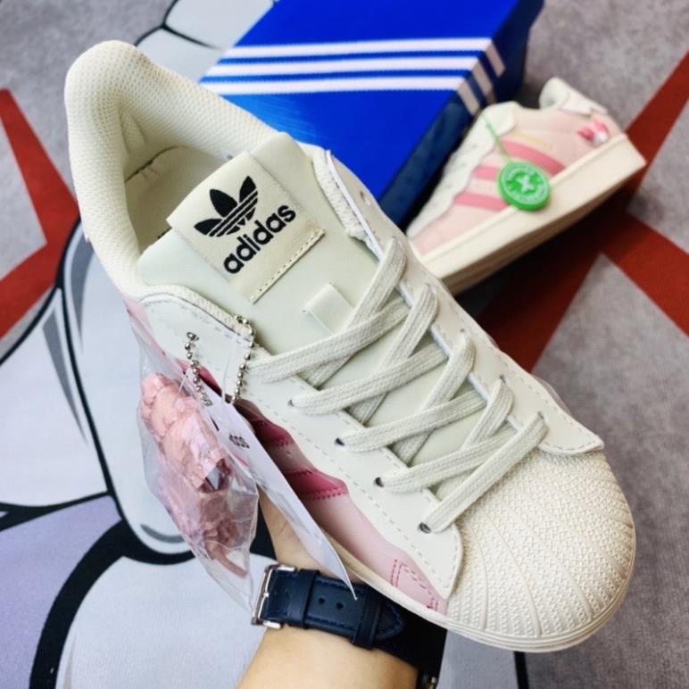 Giày Adidas superstar, giày thể thao adidas mũi sò, cổ thấp, đế bệt, 3 bản màu xanh hồng và kem, bản best