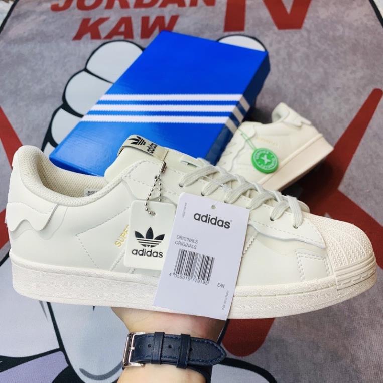 Giày Adidas superstar, giày thể thao adidas mũi sò, cổ thấp, đế bệt, 3 bản màu xanh hồng và kem, bản best