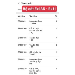 [Tặng L.Đền] Bộ cốt tán Ex150/Ex155 - Ex10 - Ex11/Ex135