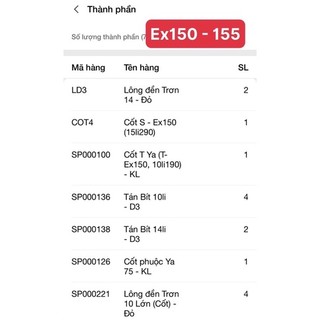 [Tặng L.Đền] Bộ cốt tán Ex150/Ex155 - Ex10 - Ex11/Ex135