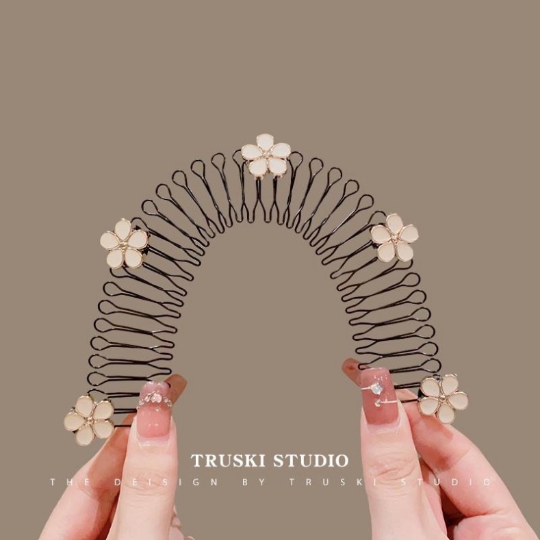 Xược Cài Tóc Hoa Trà Đính Đá Ngọc Trai🍀FREESHIP🍀Cài Tóc Gãy Cho Nữ - Lược cài tóc dạng kéo đính hình dễ thương