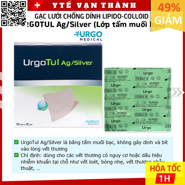 ✅ Gạc Lưới Chống Dính Lipido-colloid Urgo Urgotul Ag/Silver (Lớp Tẩm Muối Bạc) | Nhanh lành vết thương nhiễm trùng