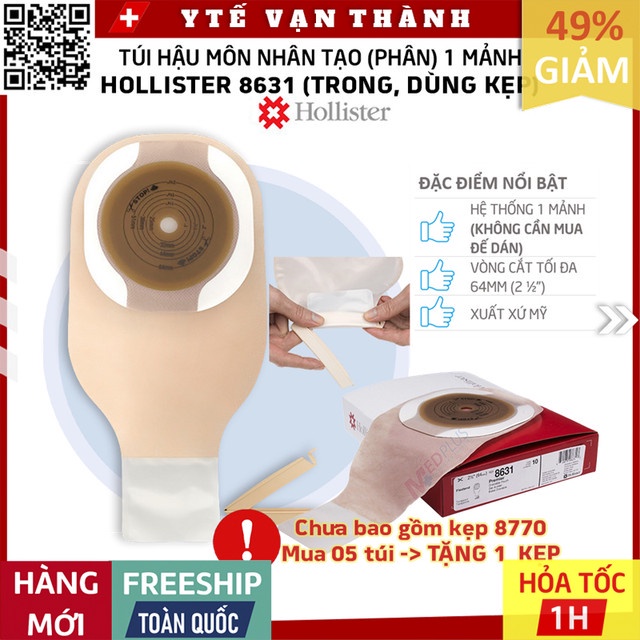 ✅ Túi Hậu Môn Nhân Tạo 1 Mảnh Hollister 8631 (Trong, Sử Dụng Kẹp) | Túi Phân, Hậu Môn Tạm -VT0427