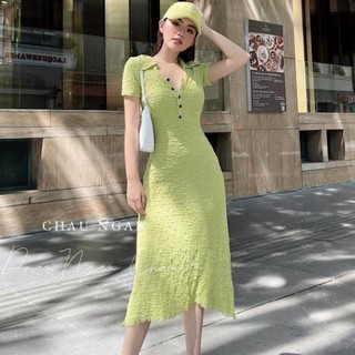 ✔  Váy Body Len Mongtoghi Xòe Đuôi Cá Cúc Ngực Dáng Dài