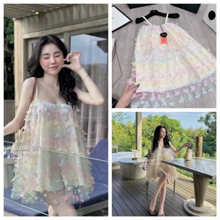 ✔Váy 2 dây hoa  màu sắc tuyệt phẩm Vải tơ ren nổi QC thời thượng phê duyệt mẫu mặc, có lót bên