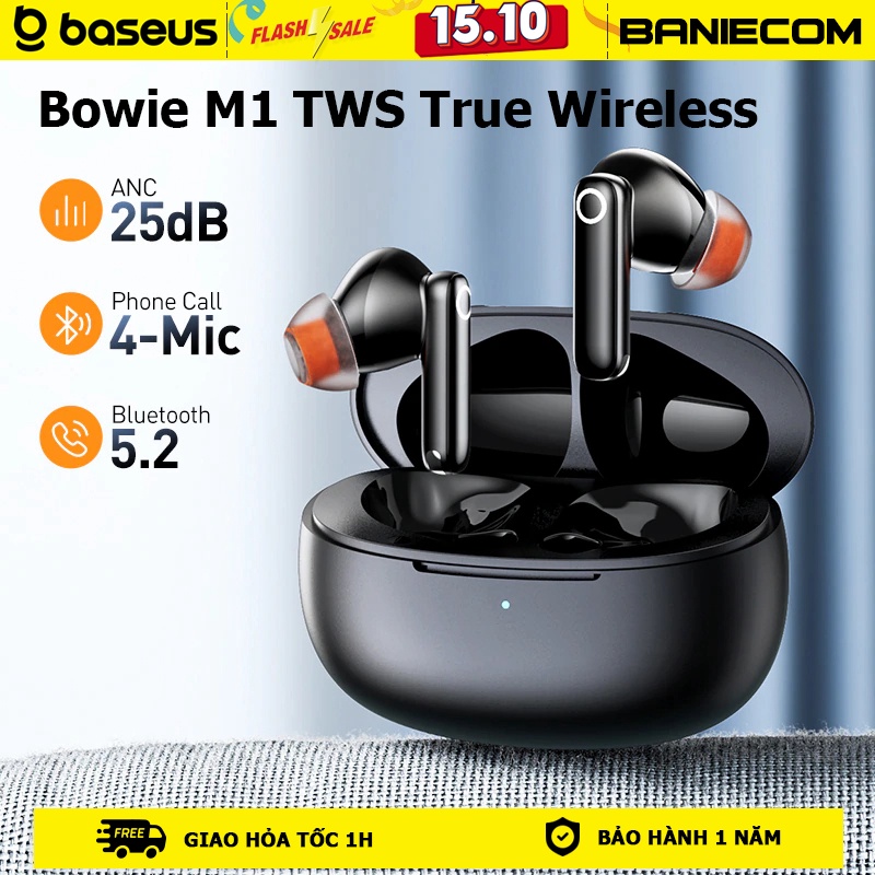 Tai nghe không dây BASEUS Bowie M1 kết nối Bluetooth 5.2 TWS 4 mic khử tiếng ồn - BANIECOM