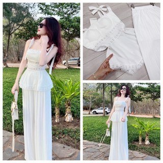✔ ❤️ Set áo 2s cúp ngực buộc nơ vai phối ren mix quần suông trắng cực sịn. Chất áo thô phối ren hoa cúp ngực chuẩn mẫu