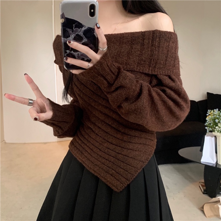 Áo sweater Trễ Vai Tay Dài Phong Cách Thời Trang Mùa Thu Mới Với 4 Màu Lựa Chọn