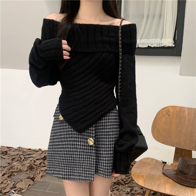 Áo sweater Trễ Vai Tay Dài Phong Cách Thời Trang Mùa Thu Mới Với 4 Màu Lựa Chọn