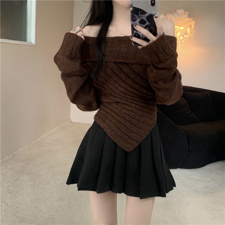 Áo sweater Trễ Vai Tay Dài Phong Cách Thời Trang Mùa Thu Mới Với 4 Màu Lựa Chọn