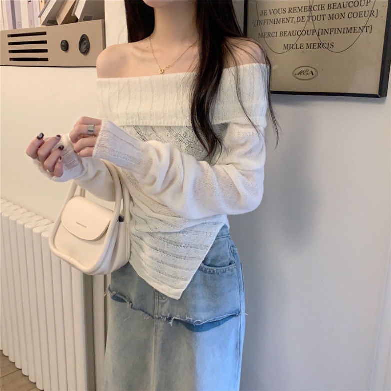 Áo sweater Trễ Vai Tay Dài Phong Cách Thời Trang Mùa Thu Mới Với 4 Màu Lựa Chọn
