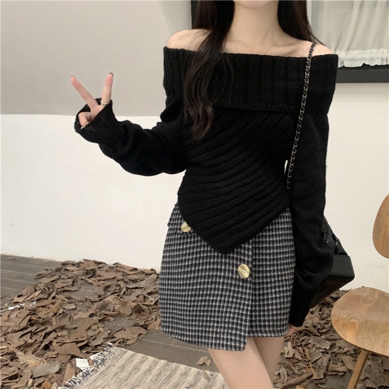 Áo sweater Trễ Vai Tay Dài Phong Cách Thời Trang Mùa Thu Mới Với 4 Màu Lựa Chọn