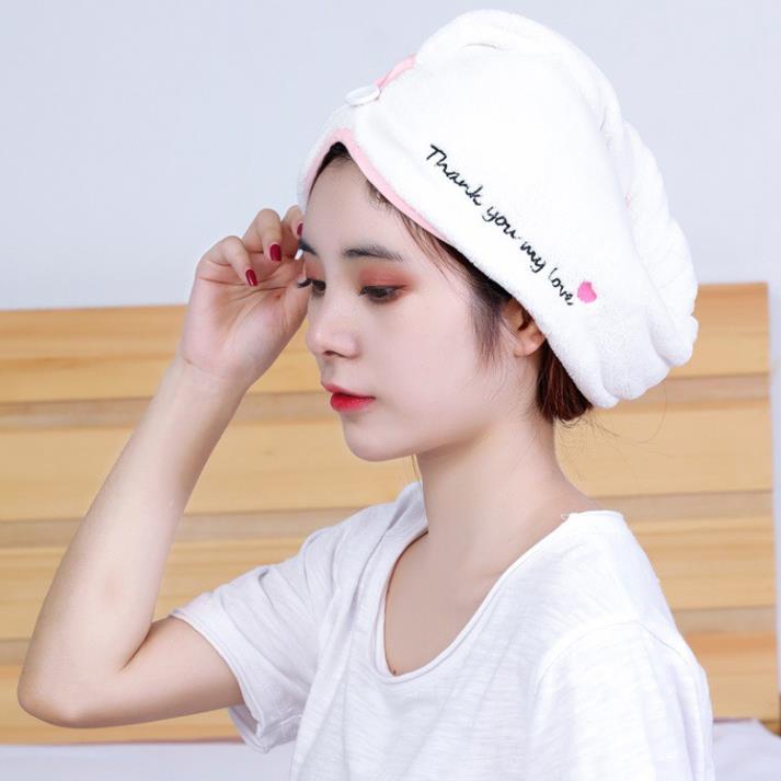 Khăn Ủ Tóc, Khăn Quấn Tóc Lau Khô Siêu Tốc My Love Màu Trắng Chất Liệu Cotton Mềm Mại Thấm Hút Tốt