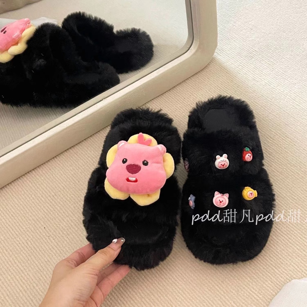 Dép cotton Đế Dày Phối Lông Nhung Thời Trang Mùa Thu 2023 Cho Nữ